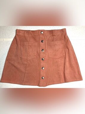 Forever 21 Chestnut Button-Front A-Line Mini Skirt 2 pocket sz S 14”